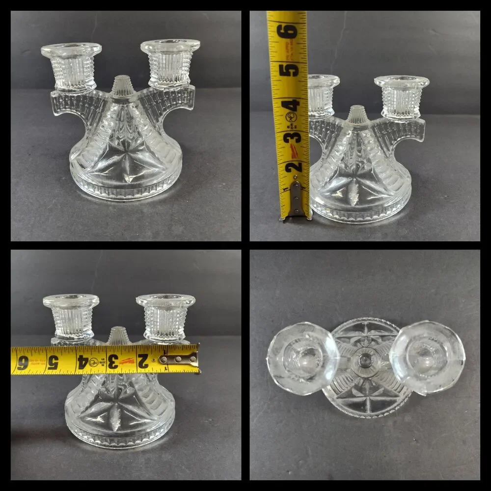 Vintage 30’s Federal Glass Wigwam Double Candlestick Holder Taper Depression